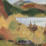 Peinture à l’huile de paysage expressionniste suédoise, encadrée  « Autumn View »