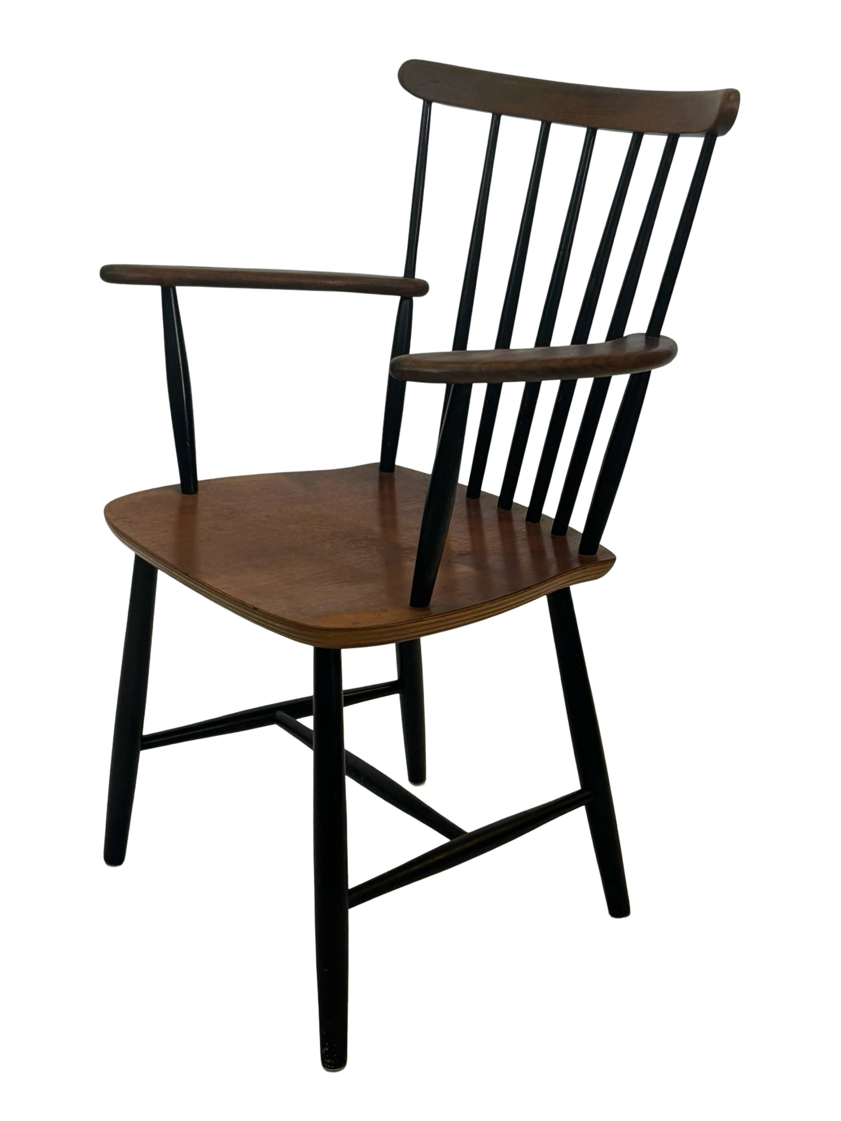 Vintage Danish spindle chair from the 1960s, Tapiovaara style armrests