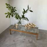 Scandinavian table blond teak and glass 60