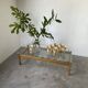 Table scandinave teck blond et verre 60