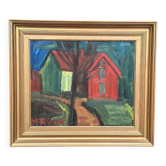 Original Mid Century Swedish Oil On Panel – “Landscape With House” By Manfred Flyckt – Vintage & Framed – 53 × 61 Cm (20.9" × 24.0")