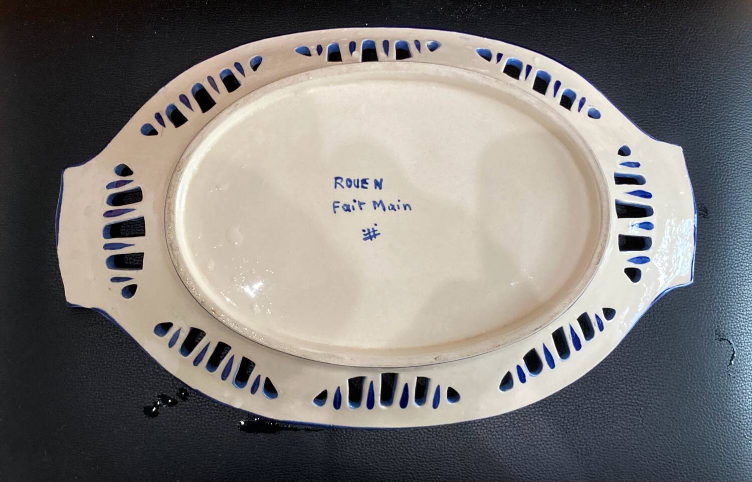 openwork fruit or bread basket in Rouen earthenware, early 20th century