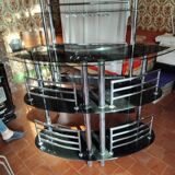 Bar set, tempered glass shelf and 2 stools