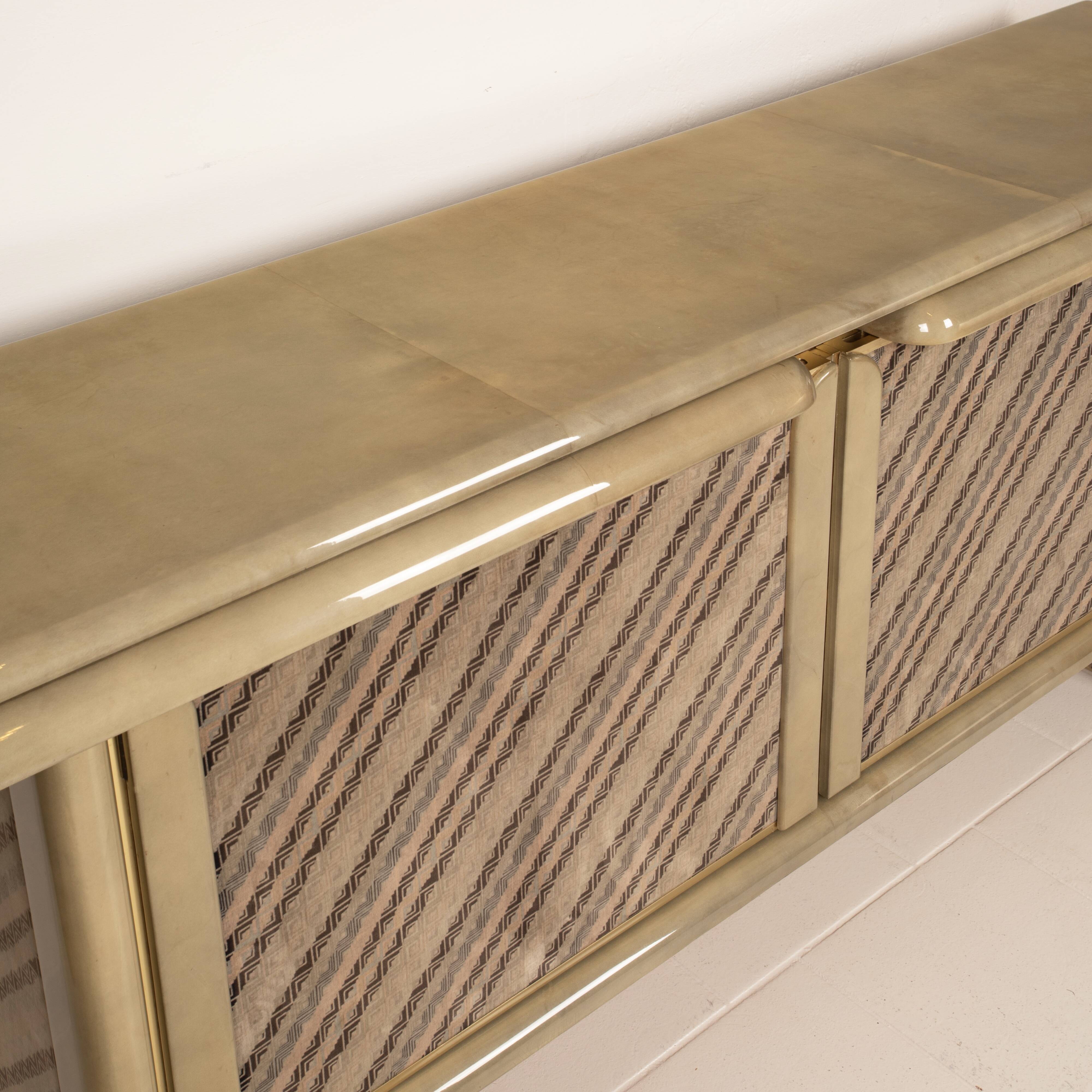 Sideboard in parchment and Missoni fabric by Angelo Mazzola for Salpol, 1980