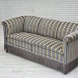 1960s, Danish 3-seater sofa, blue/beige furniture velour, beech wood legs.