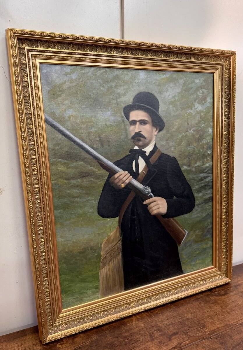 English school late 19th century: large oil on canvas "The Hunter"