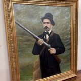 English school late 19th century: large oil on canvas "The Hunter"