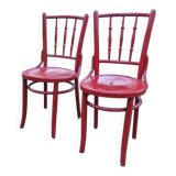 Pair of red beech wood bistro chairs by Lichtig, circa 1900, set of 2