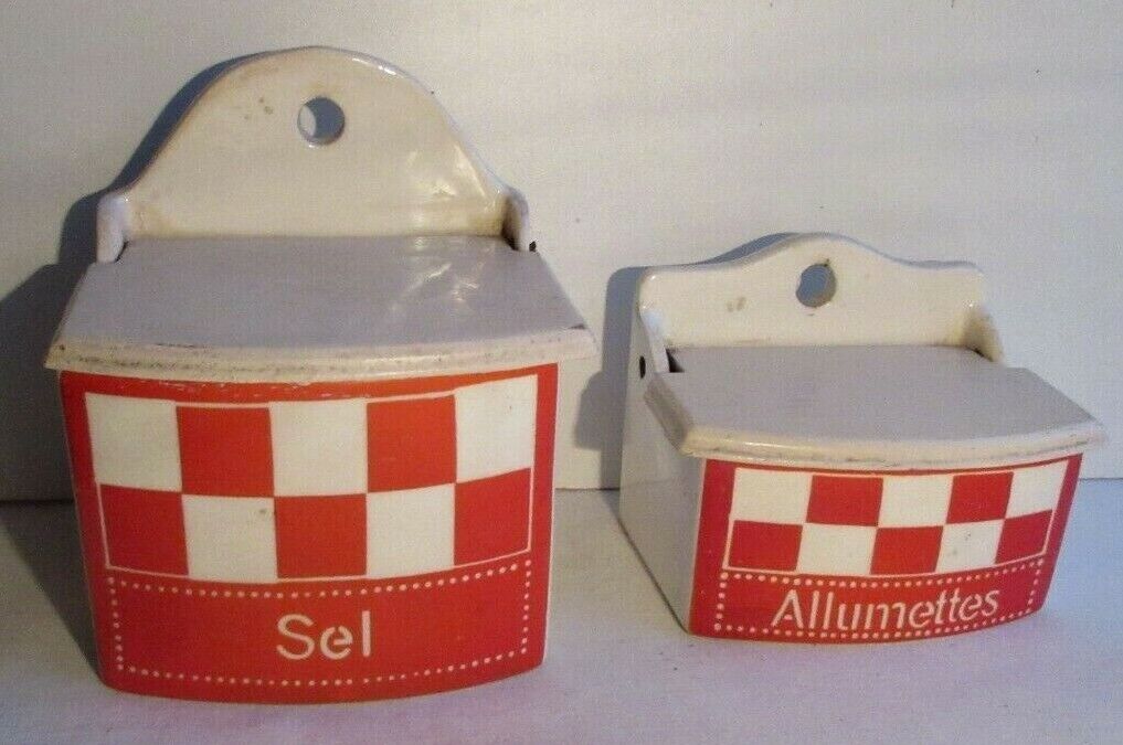 Boite à allumettes vintage, art déco, céramique damier rouge, signée Urbach