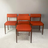 Set of 4 1960’s mid century dining chairs with orange fabric upholstery