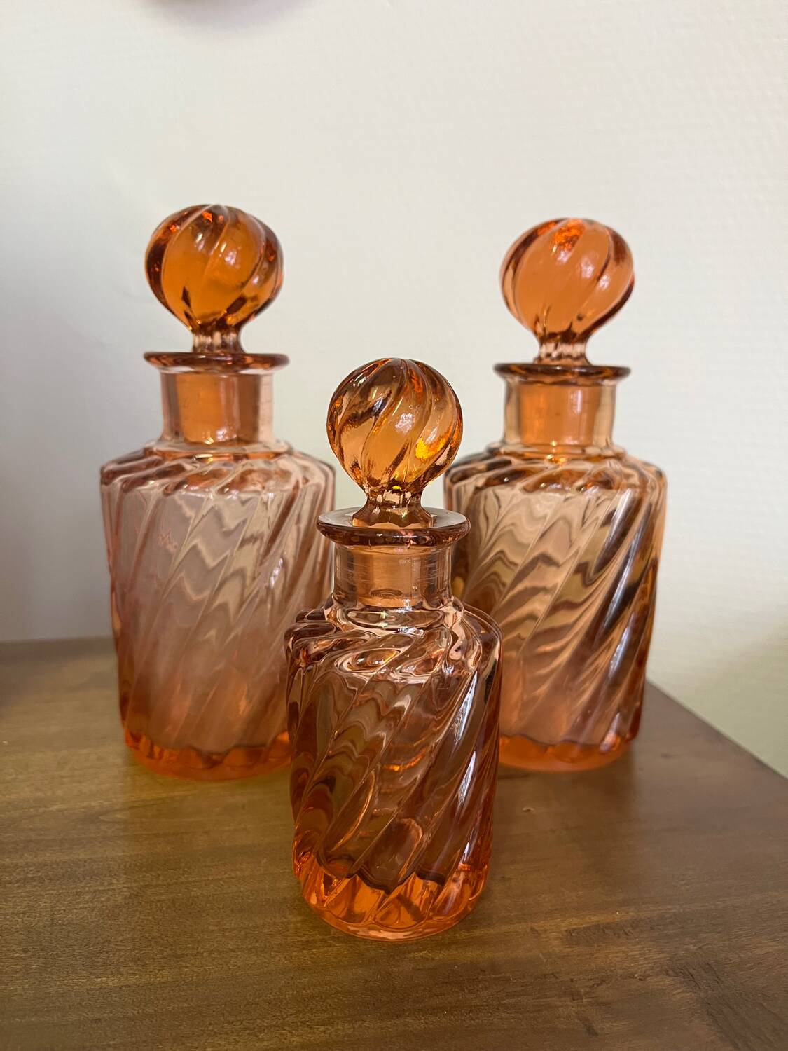 Set of 3 toilet garniture flacons from the late 19th century.