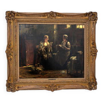 Edward Portielje "The letter", 19th Century Flemish oil Painting of Two Lad