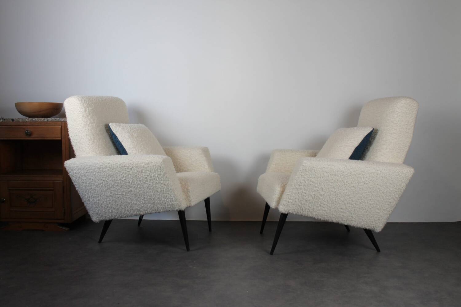 Paire de fauteuils 1960 bouclettes laine