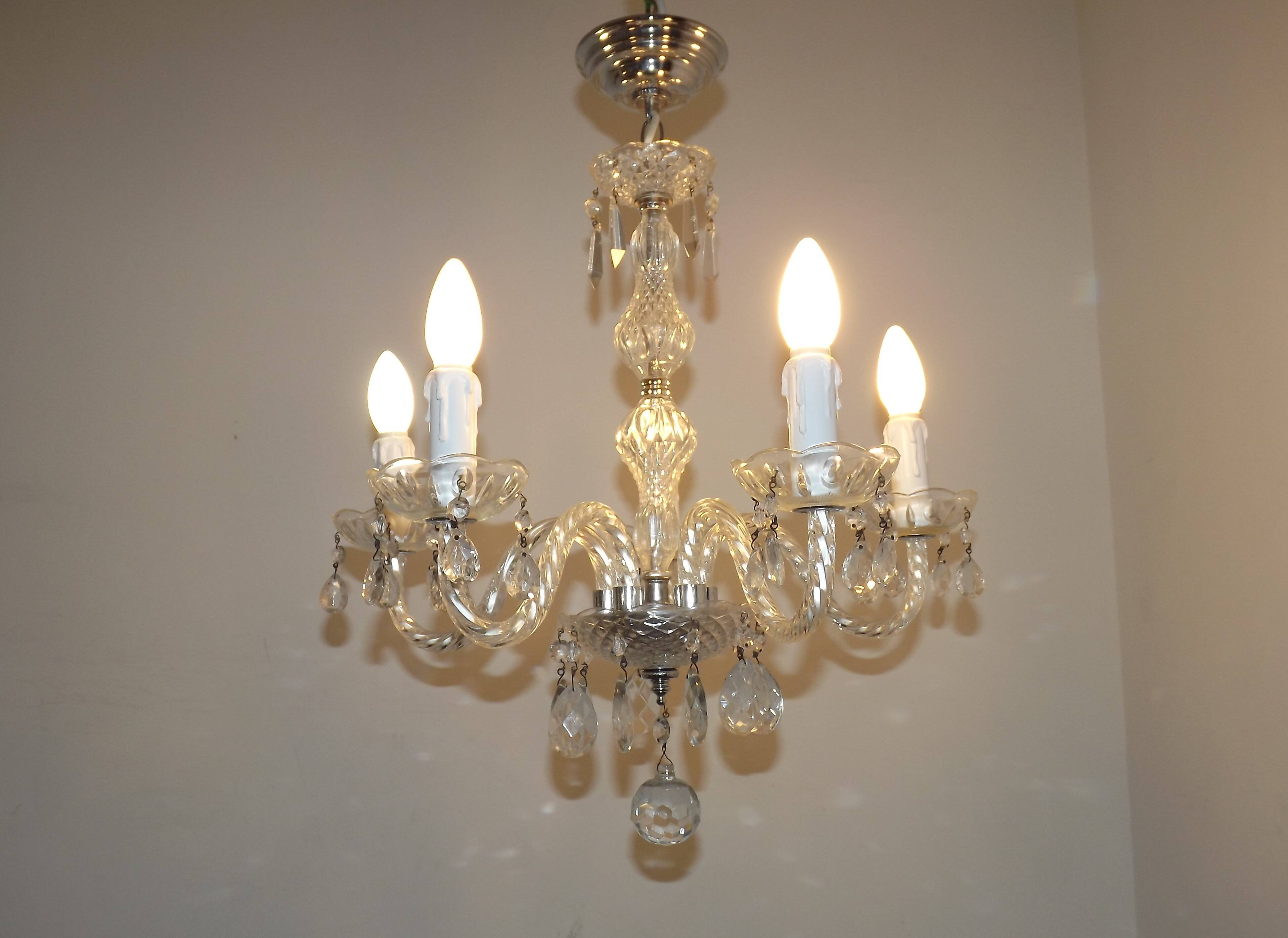 French Vintage  5 Light Barley Twist Glass and Crystal Chandelier