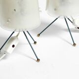 Two very Mid Century Modern tripod table lamps with white plexiglas shades