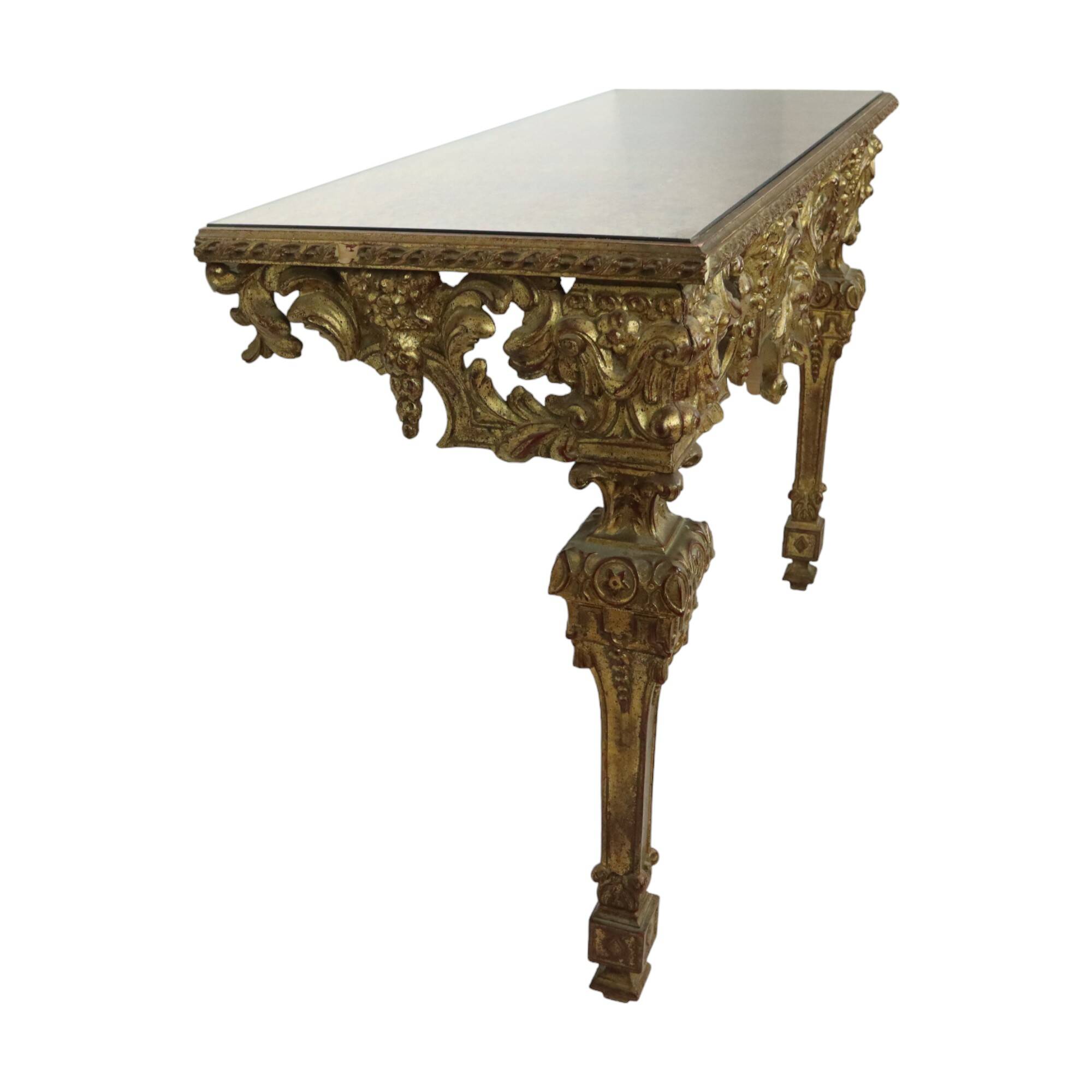 Old Gilded Console Marbled Glass Rococo Style Gold
