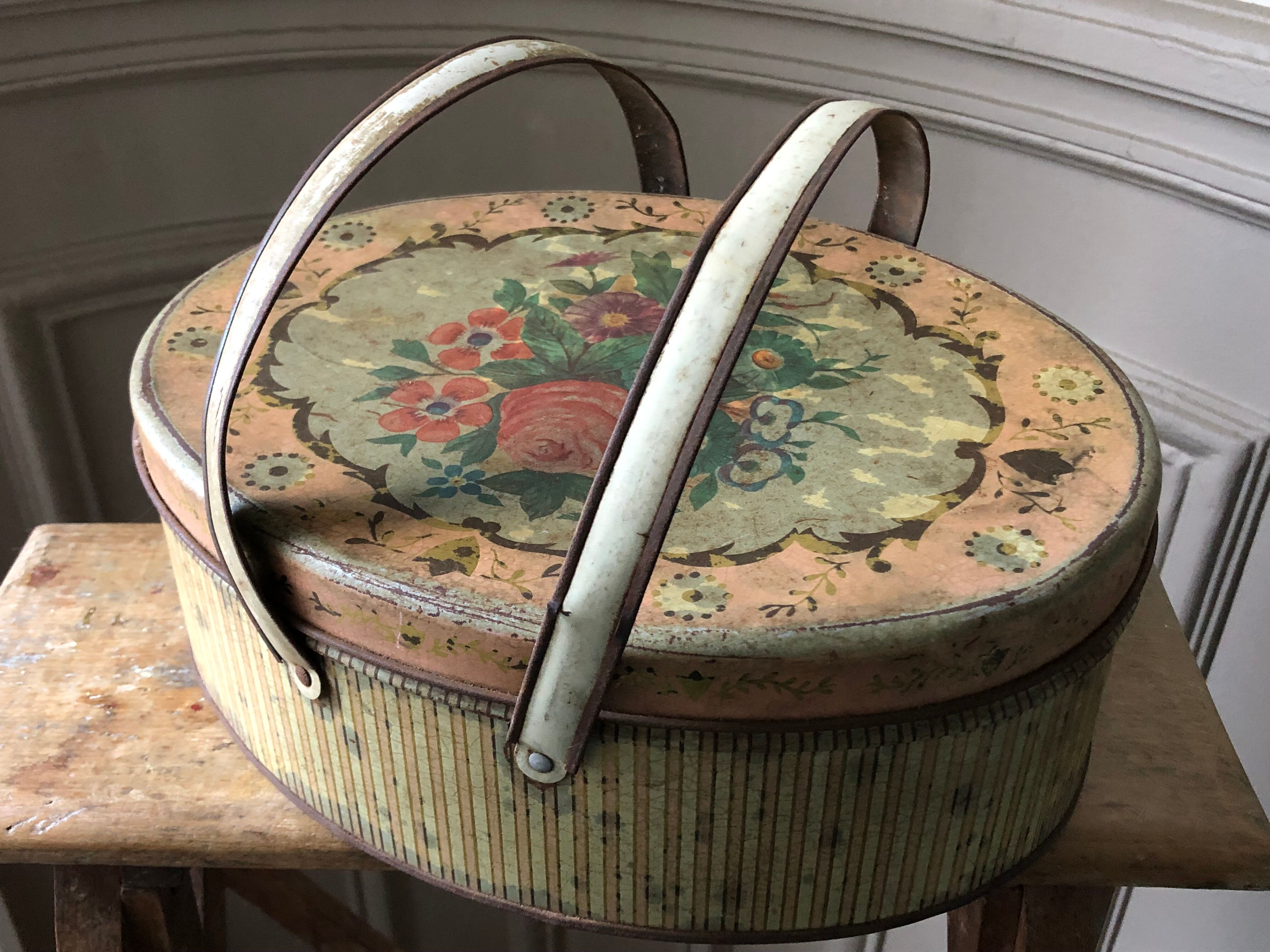 Sewing box, lithographed sheet metal box