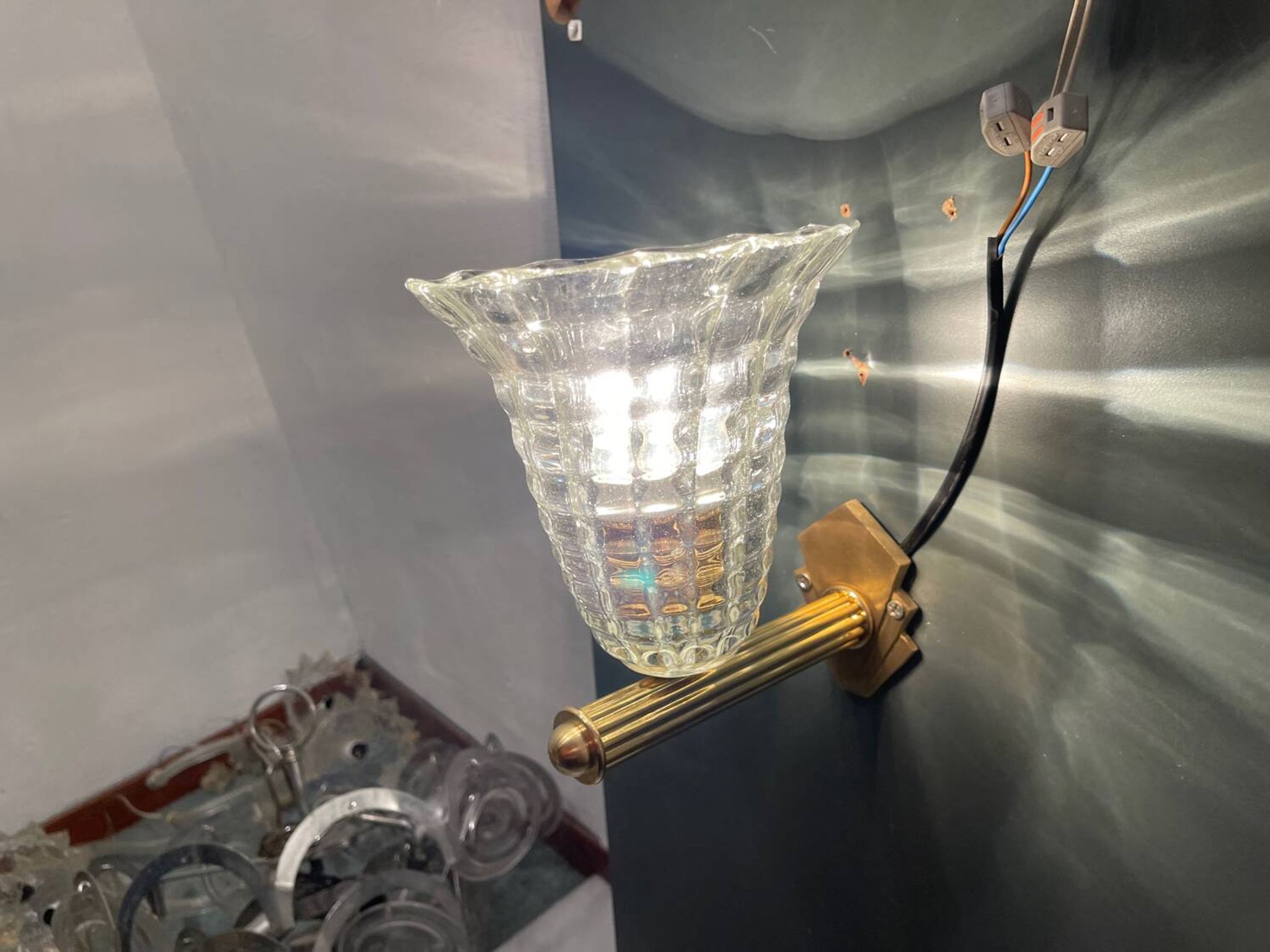 Murano Glass Brass Wall Sconces Set of 2 1980’s