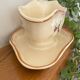 Large antique sauceboat in Longchamp earthenware.