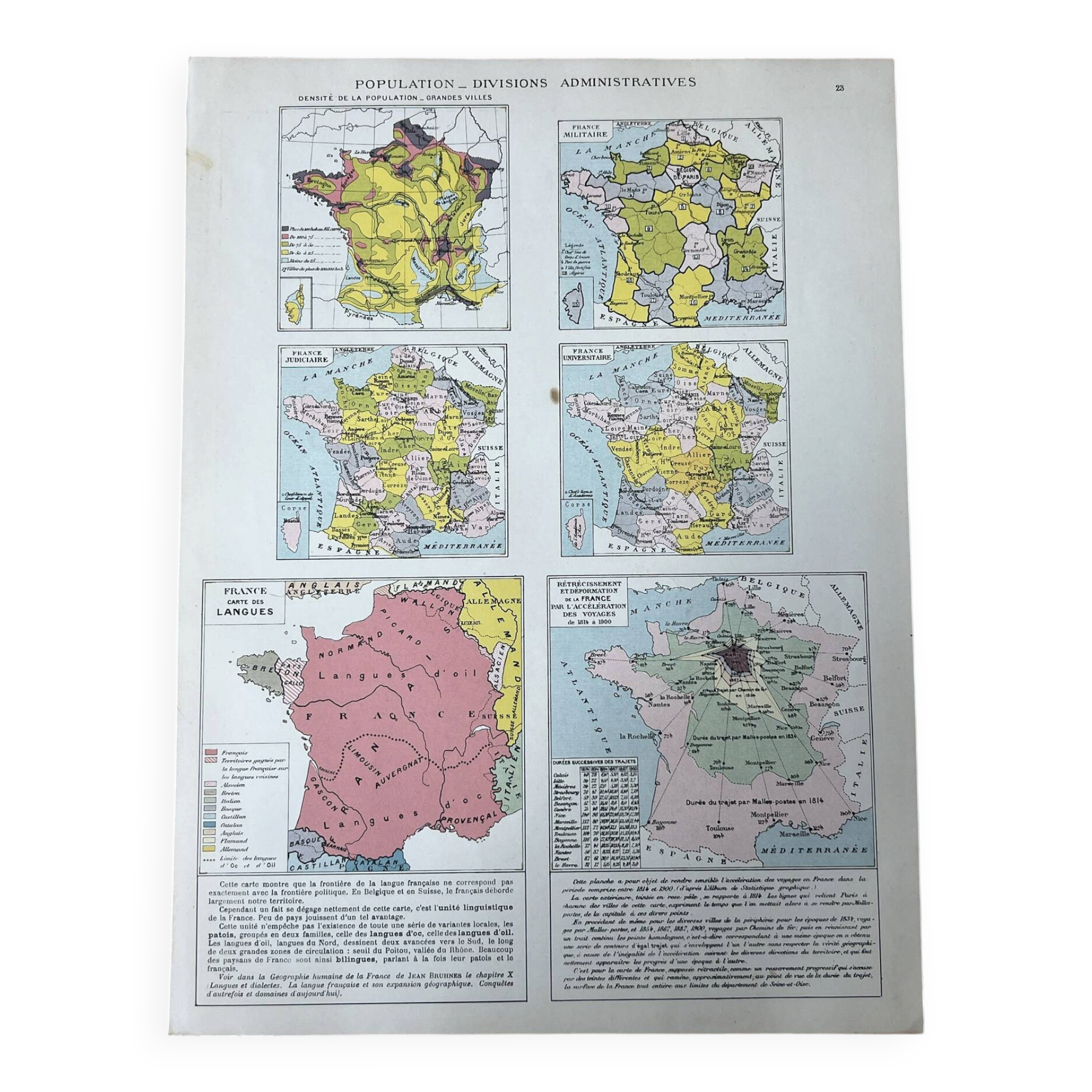 Map sheet - France, population and divisions - 27x37cm - 1