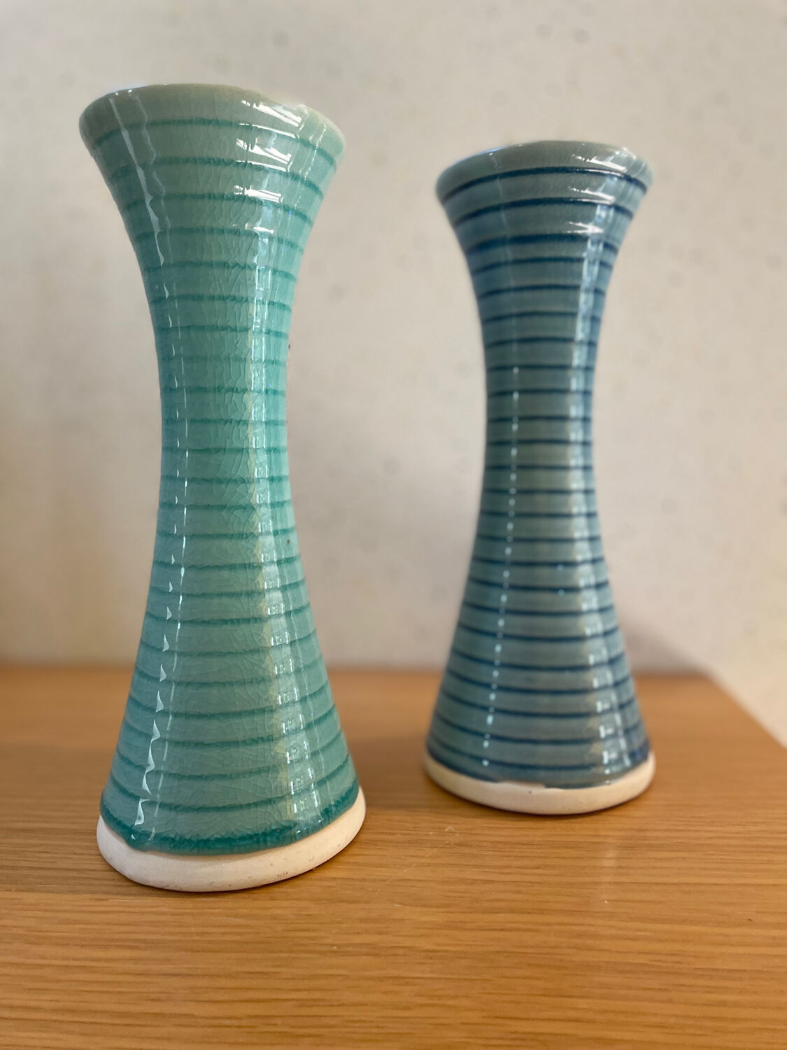 Set of 2 glazed stoneware candle holders