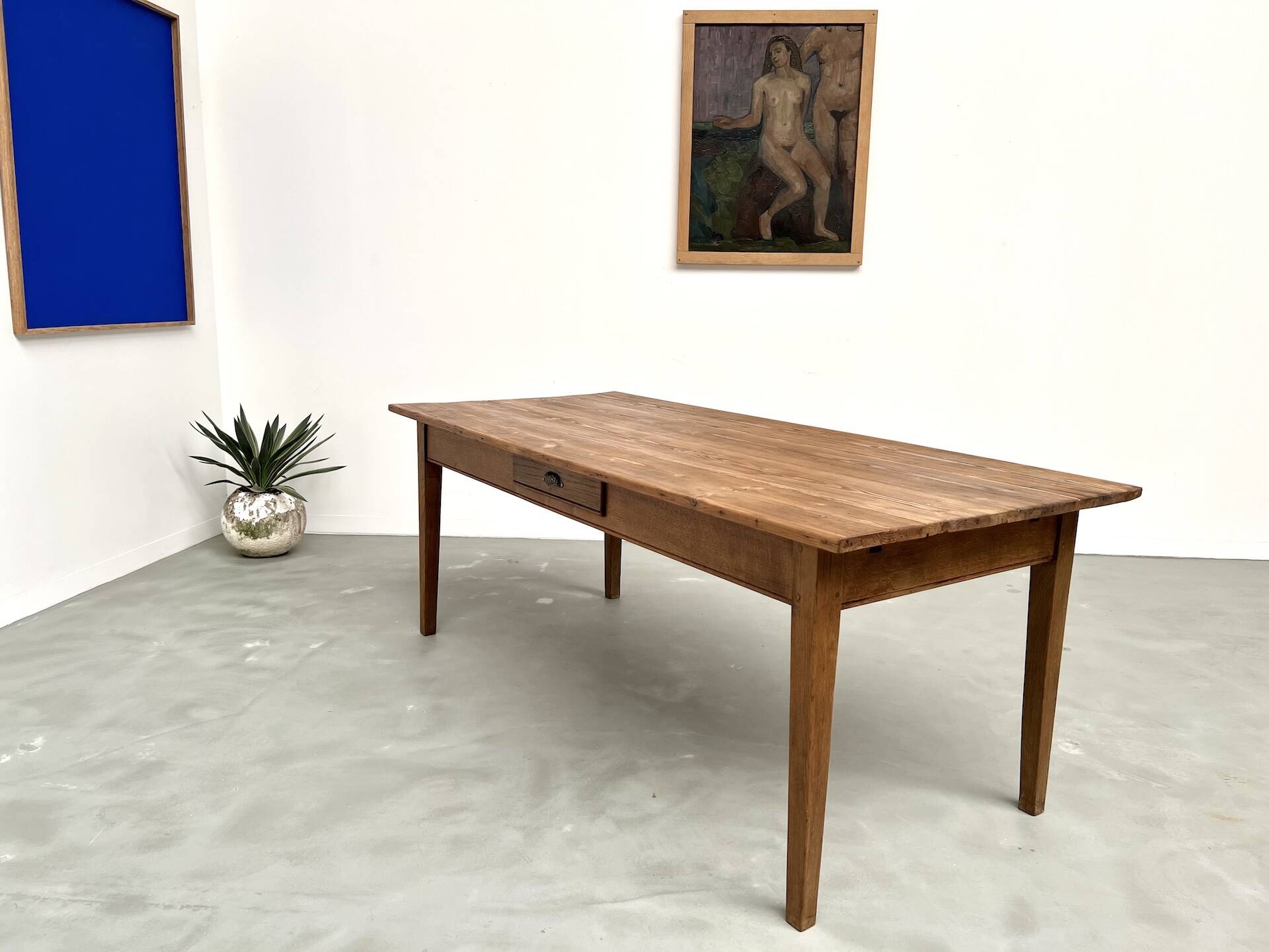 1950s farmhouse table, oak and pine