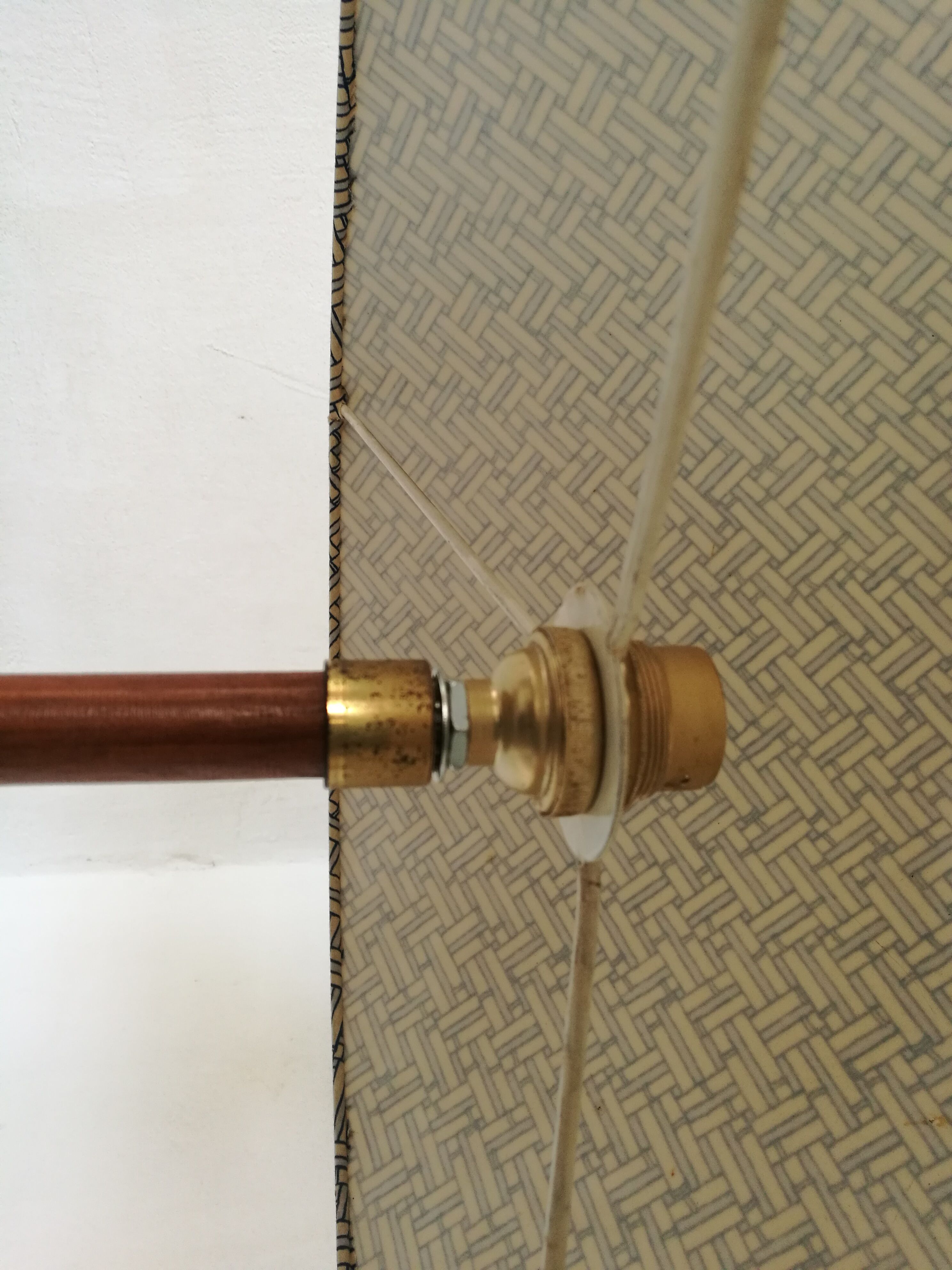 Wood and brass floor lamp