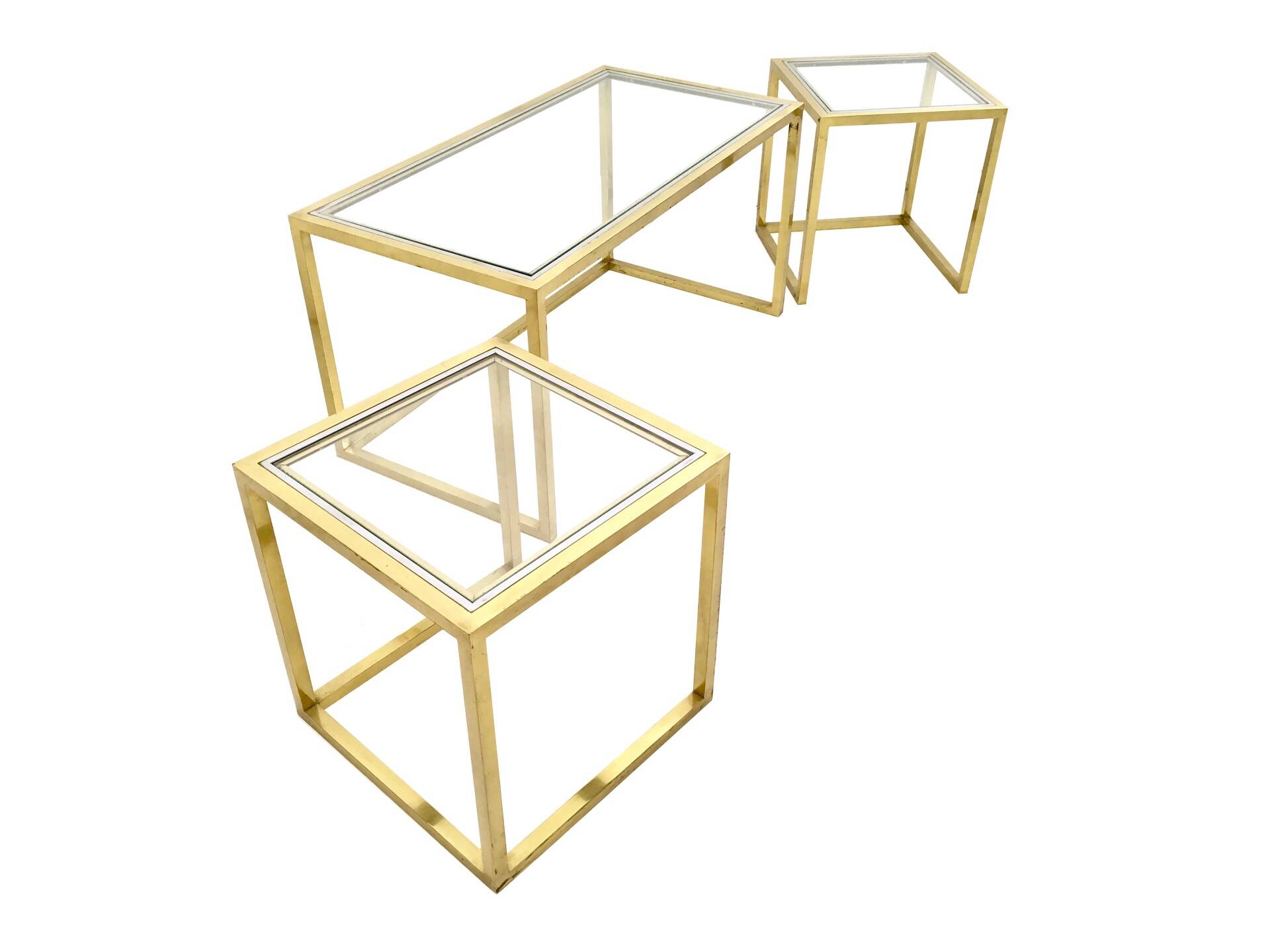 1970s Postmodern Nesting Tables by Romeo Rega, Brass, Glass and Steel