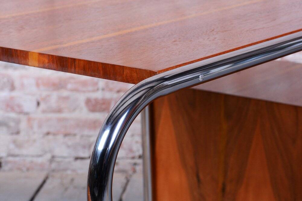 Czech Bauhaus Writing Desk in Walnut and Chrome attributed to Robert Slezak for Slezak Factories, 1940s