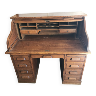 American desk with sliding shutter in solid oak, 20th century