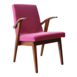 Vintage armchair in natural wool, magenta and red, 1970s