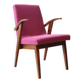 Vintage armchair in natural wool, magenta and red, 1970s