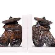 Vintage Onyx and White Marble Bookends, Sombrero Design, Mexico, 1970s