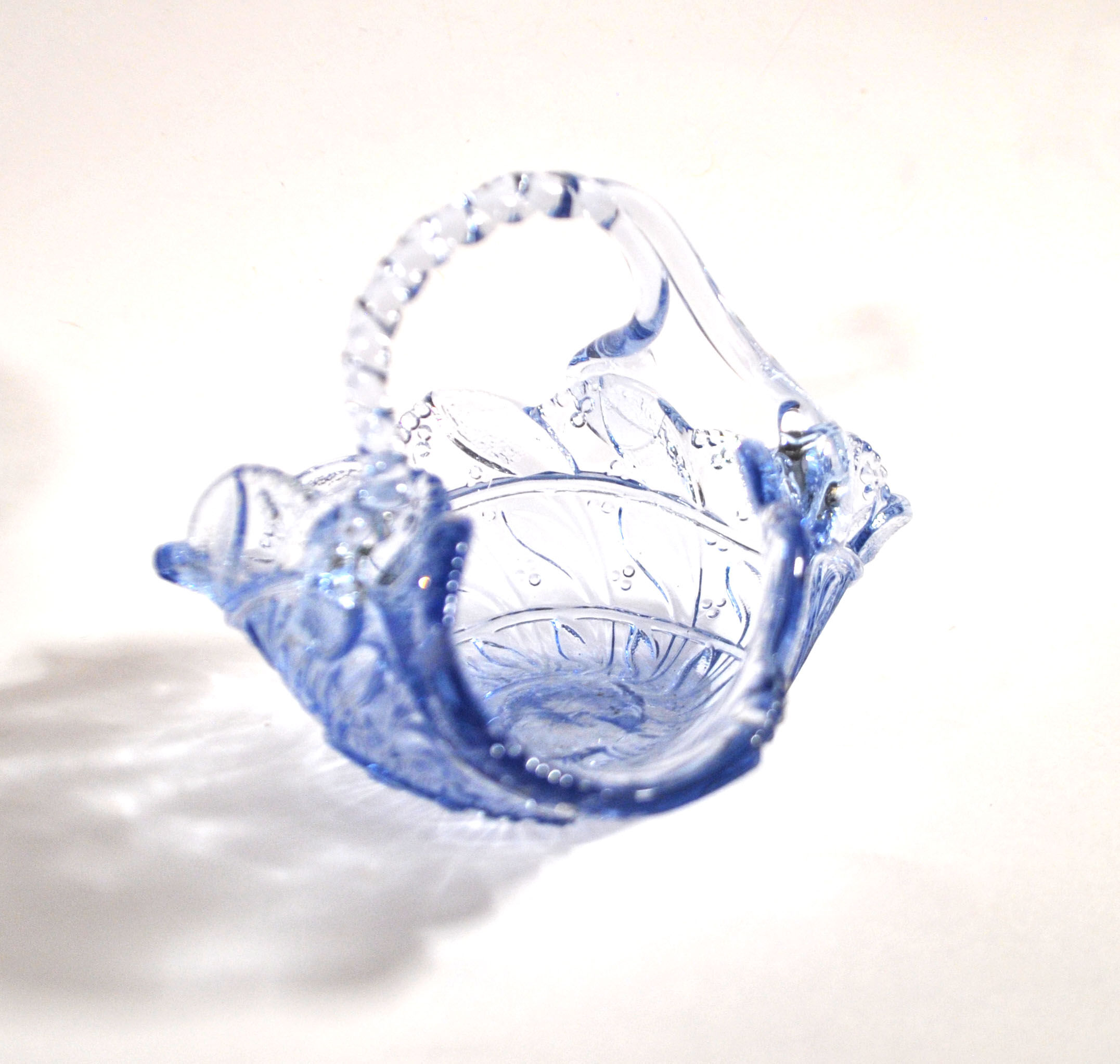 Blue pressed-moulded glass basket dish Meisenthal? Ashtray 1920