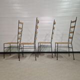 Mid century metal and wicker dining chairs, France 1950s