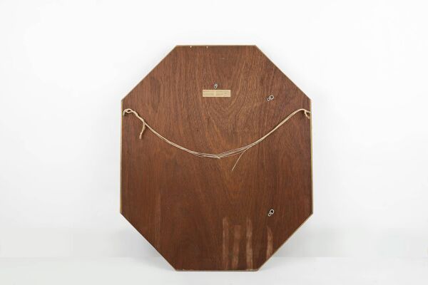 Miroir octogonal doré de Deknudt Belgique décoré de verre miroir fumé