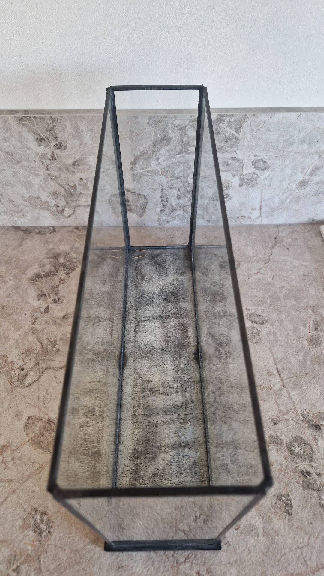 Showcase, antique table display in iron and glass