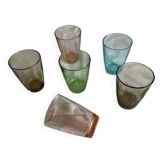 6 coloured antique glasses