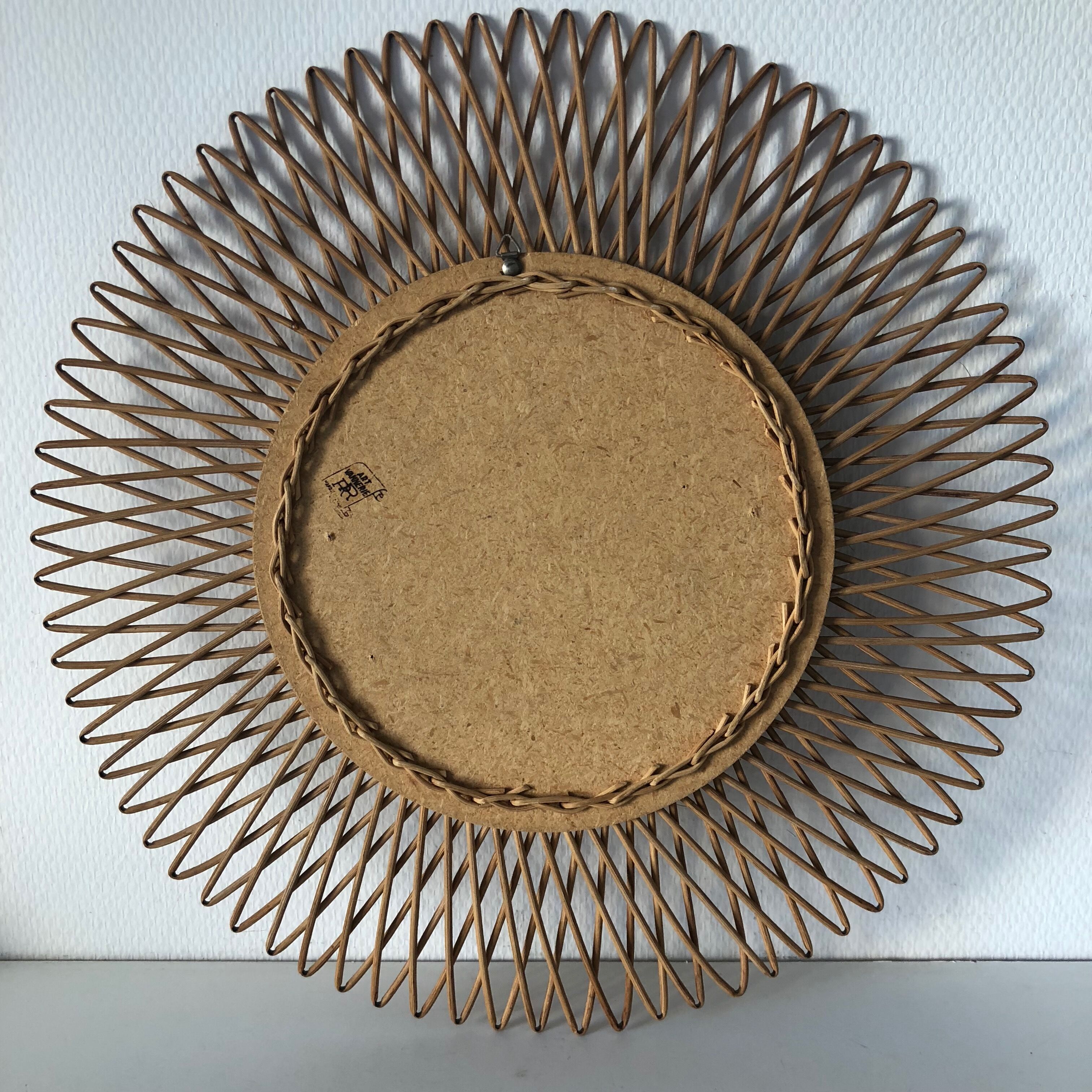 Mirror rattan 50x50cm vintage 1960