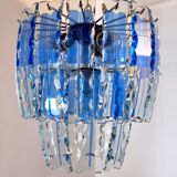 Zero Quattro chandelier, murano blue cut glass, Italy, 1970