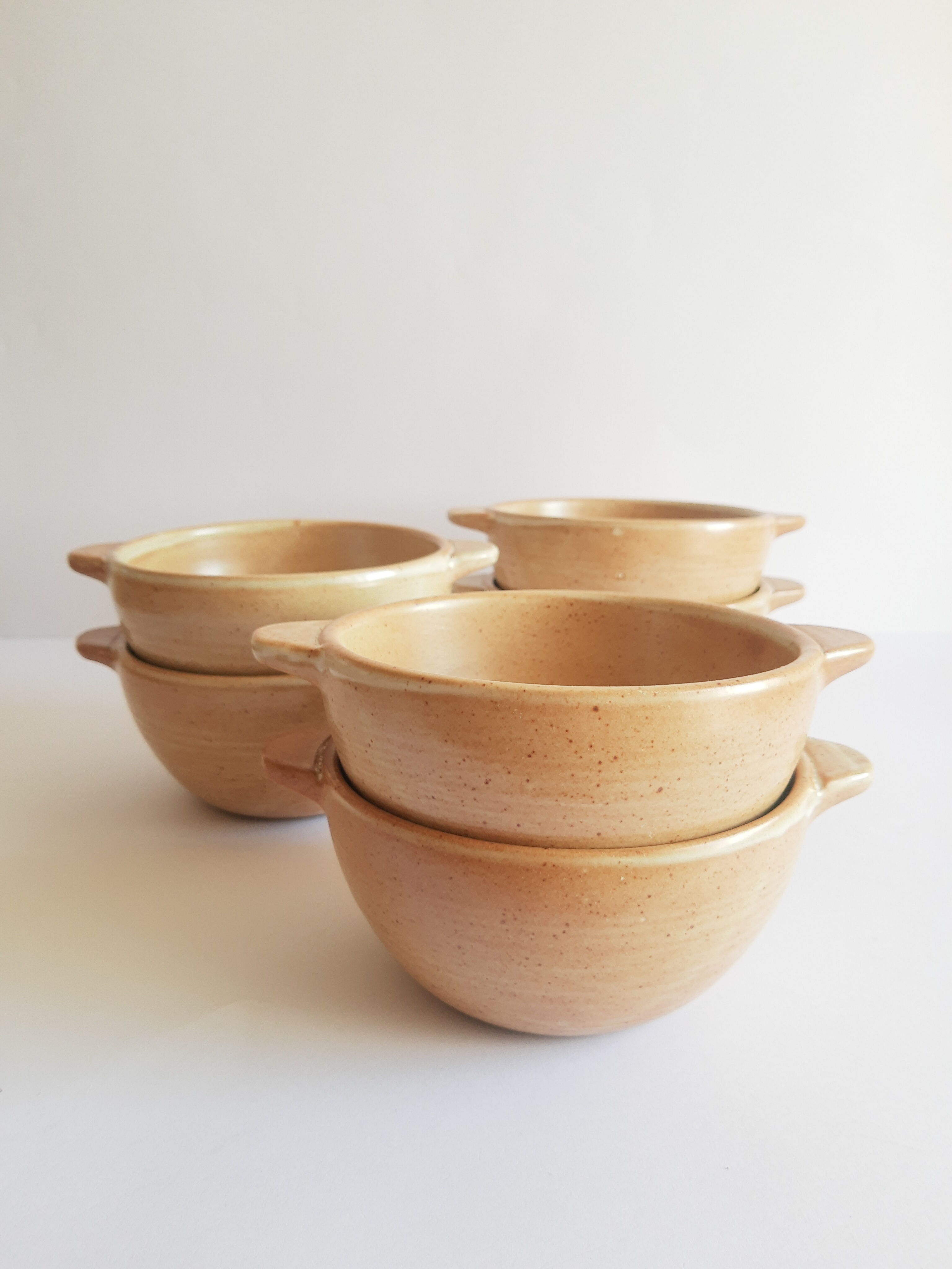 Set of 6 ear bowls in gres cnp gres village France vintage old