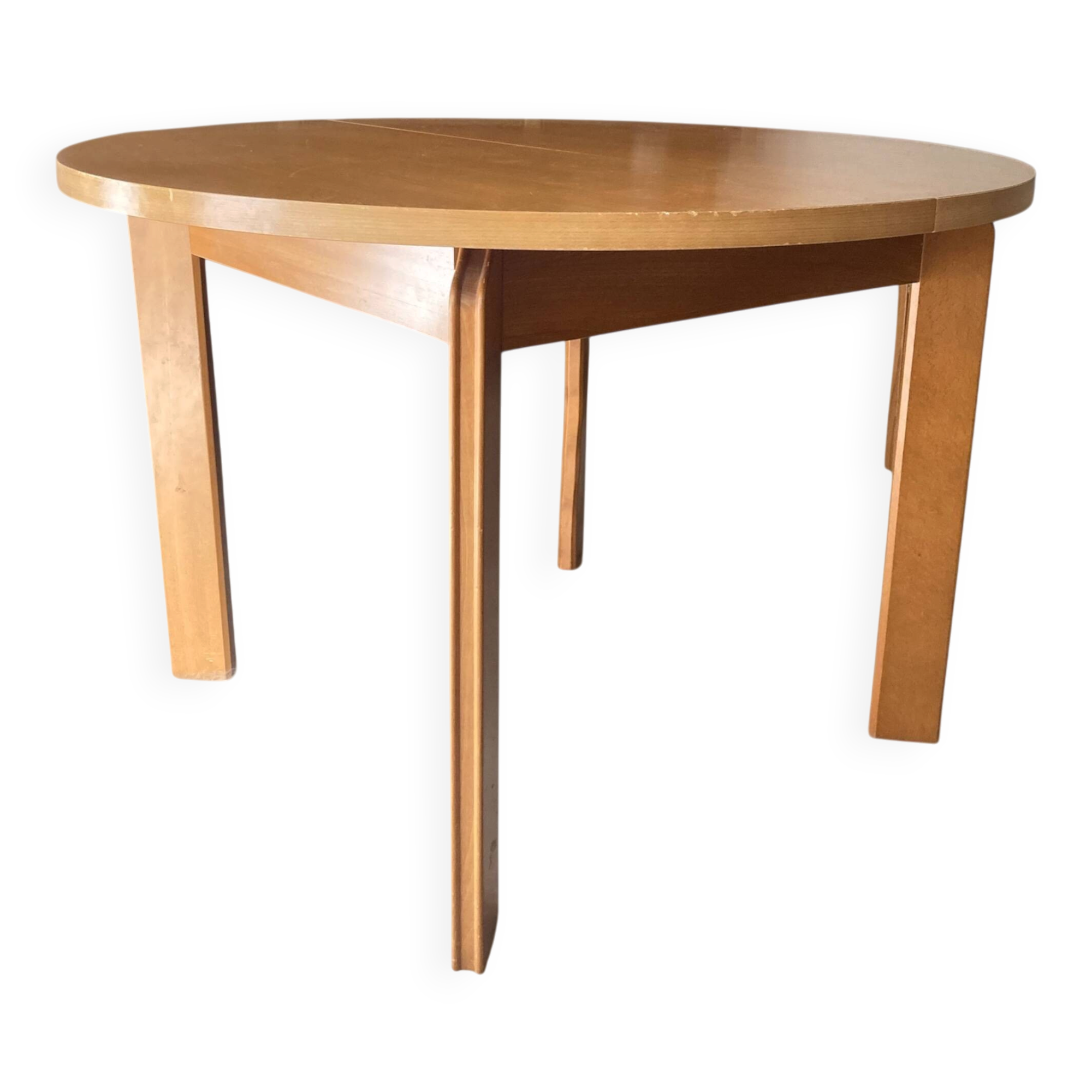 Brutalist extendable table in solid elm by Maison Regain, 1970s.