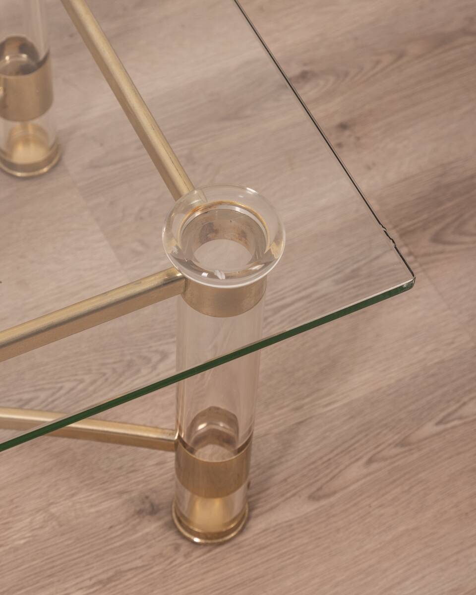 Vintage 70's table in brass and lucite design by sandro petti for metalarte