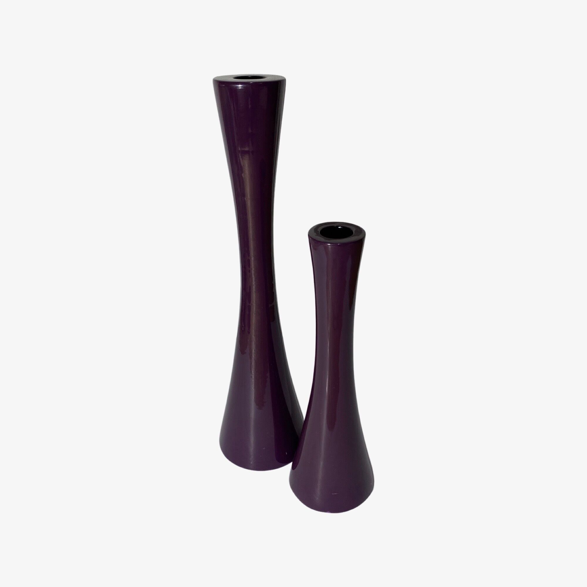 2 Purple Vintage Candlestick Holders Made From Ceramic - Mid-Century Design From Denmark