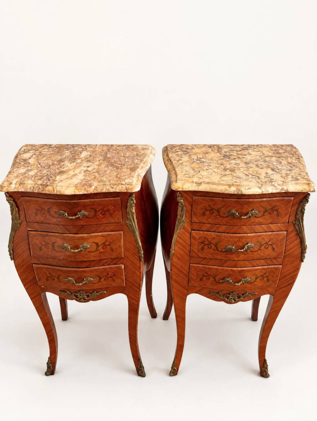 Pair of Vintage French Nightstands, Set of Rosewood Bedside Tables with Mar