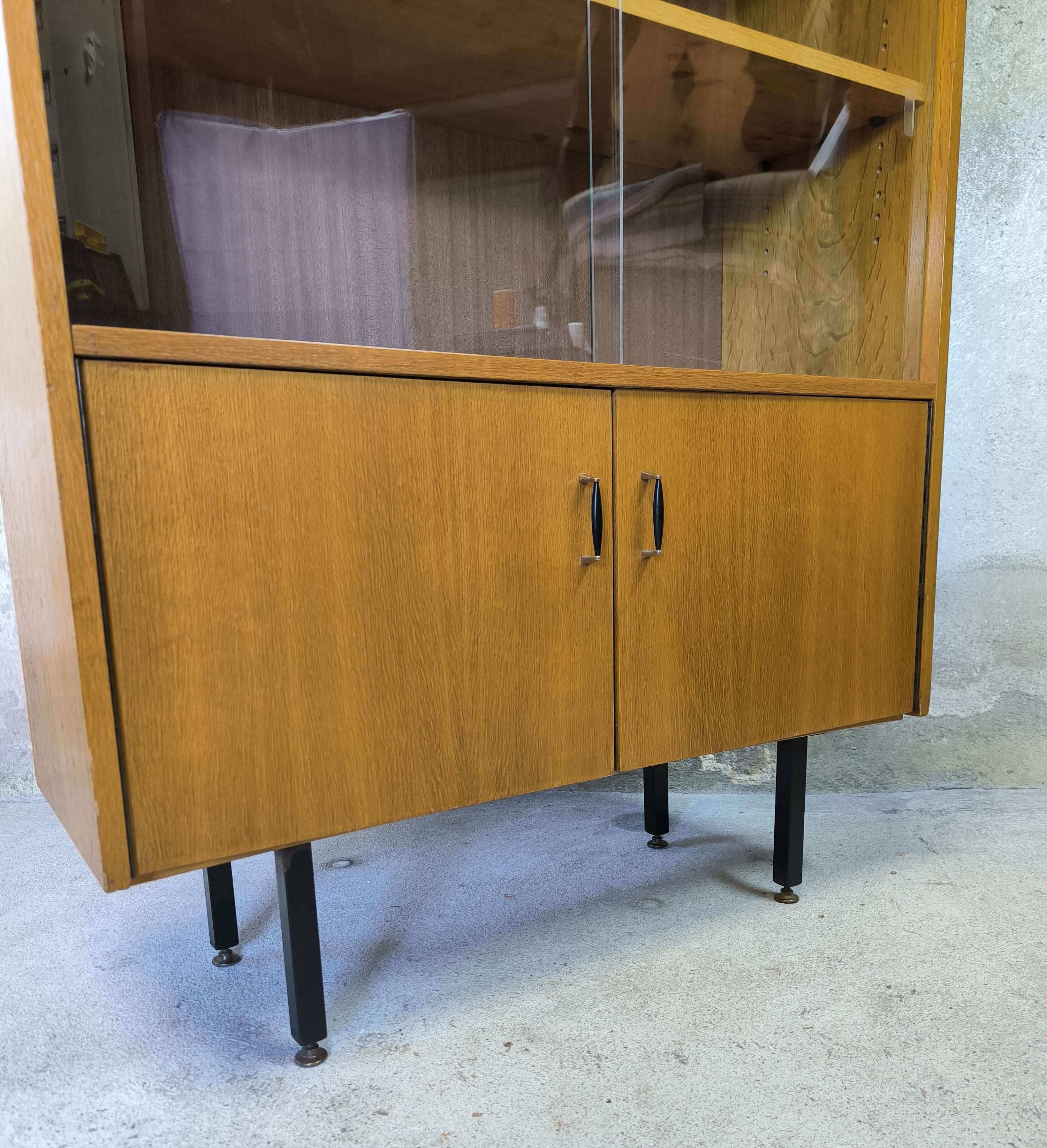 Vintage modernist display cabinet in wood