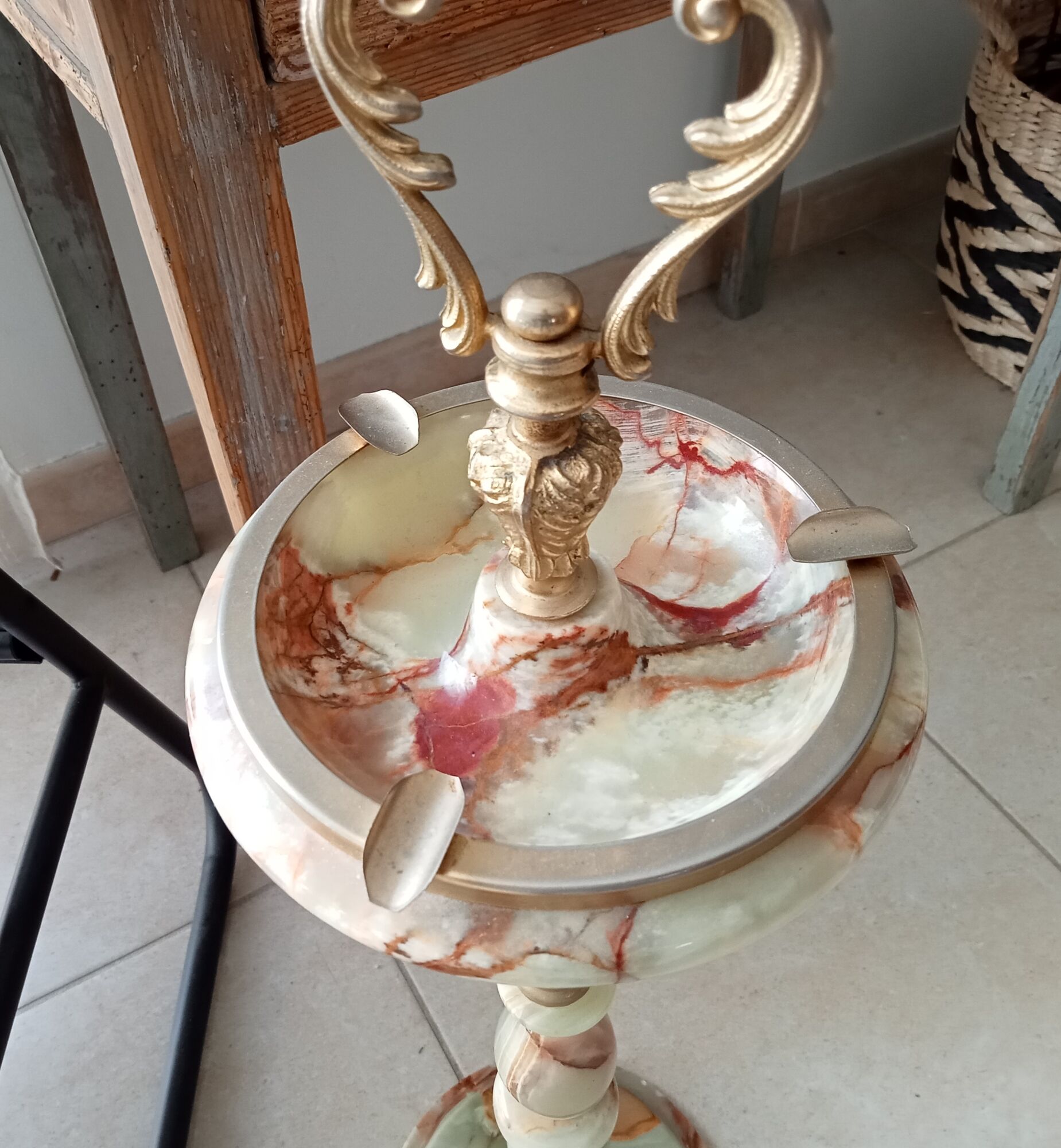 Vintage standing ashtray 50s onyx and brass