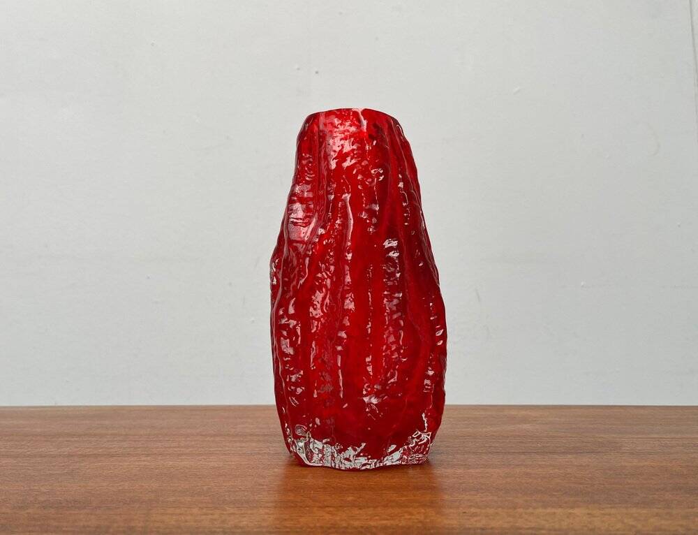 Thick glass vase with heavy bark, German mid-century by Ingrid Glas, Germany, 1960s.
