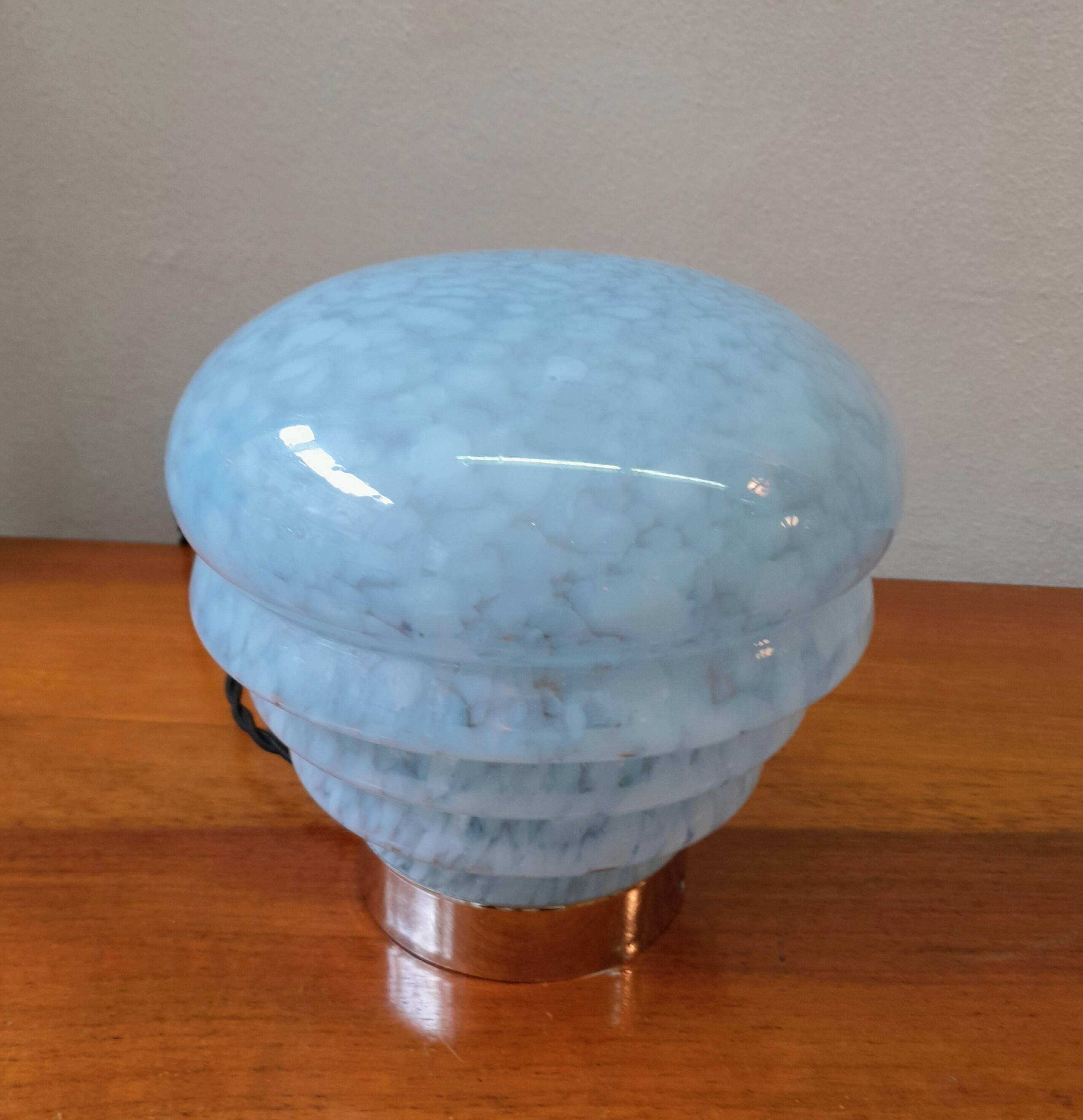 Art Deco table lamp in blue Clichy glass