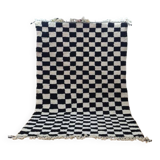 Modern Moroccan Beni Ouarain Rug with Black and White Tile Pattern – Hand Woven Wool Rug